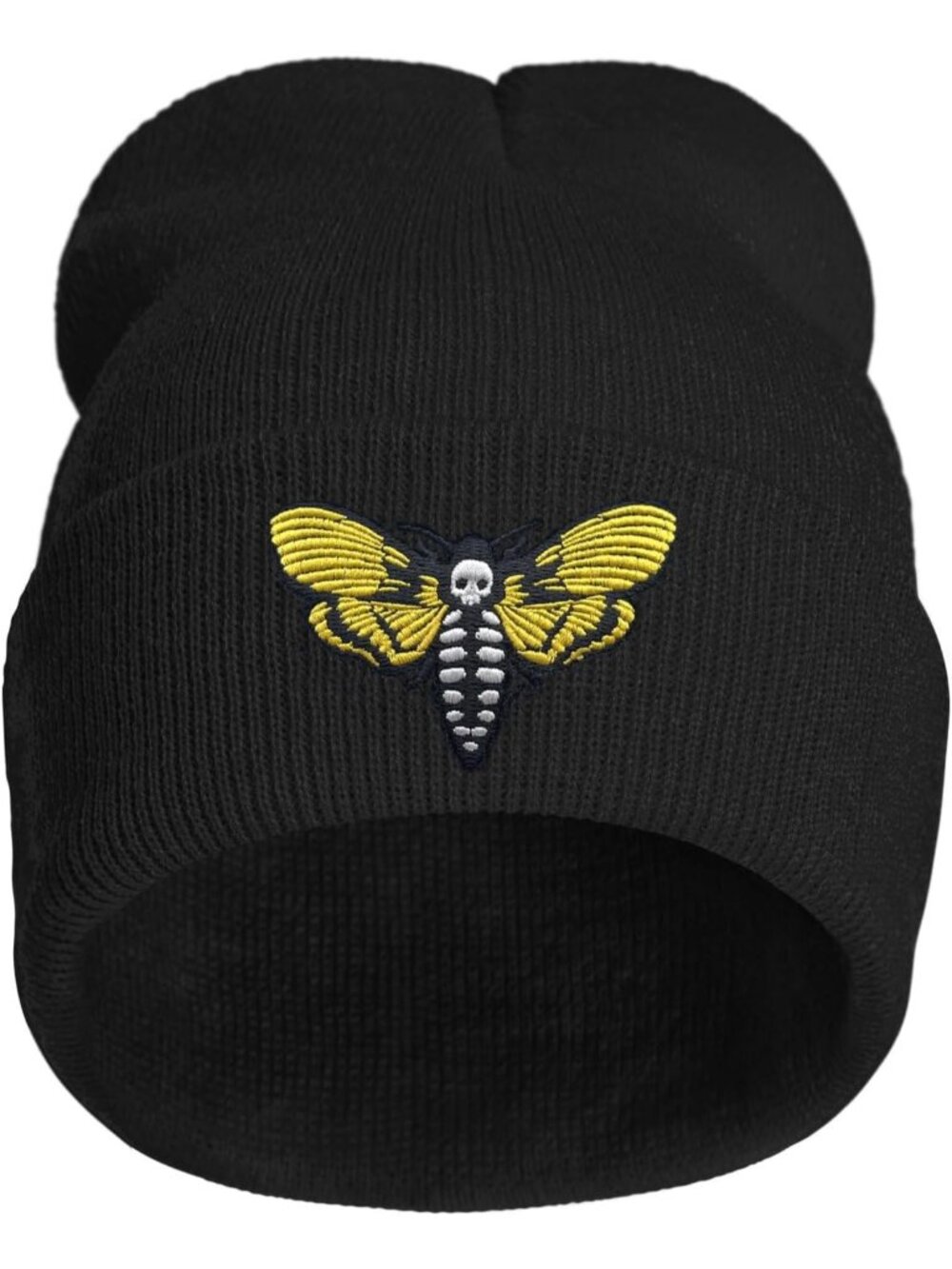 Unisax Black Skull Moth Embroidered Beanie Winter Skull Halloween Goth Knit Hat
